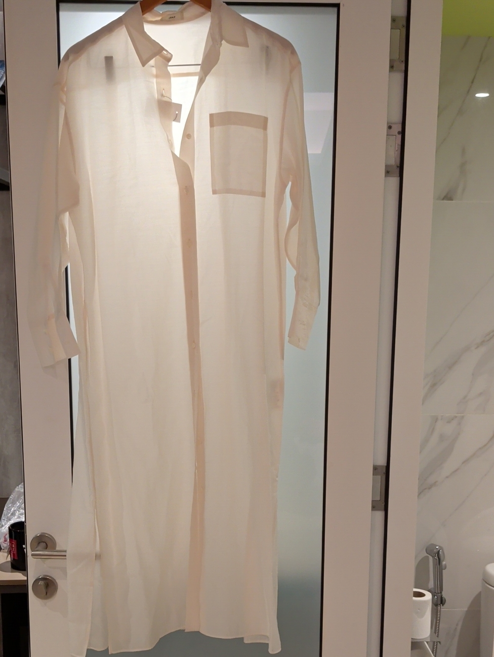 Sheer Maxi Shirt Dress in Cream Made In Japan